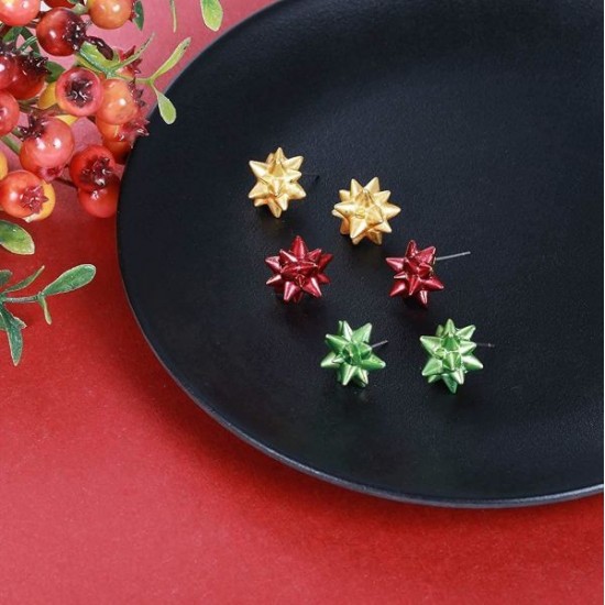 3 Pairs Christmas Earrings For Women Xmas Jewelry Bow Stud Earrings Green Red Gold Holiday Christmas Bow Earrings Set Christmas Gifts